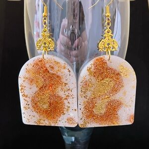 Gold and White Glow in the dark resin Dangle Earrings New